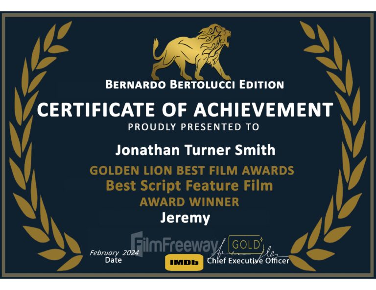 GLBFA Best Script Feature Film certificate